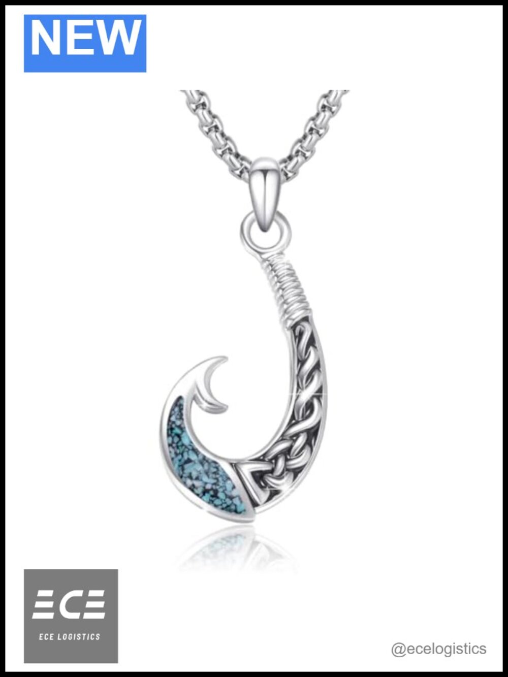 Sterling Silver Fish Hook Necklace Turquoise Opal Hawaiian Jewelry Unisex